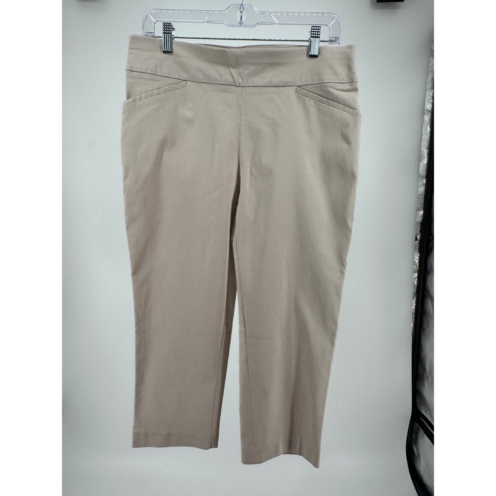 Chico's Tan Khaki Pull On Crop Pants Straight Leg Stretch Womens -Size-1